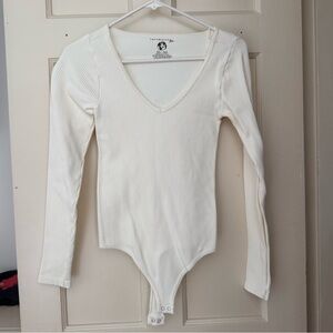 Free People White Long Sleeve Bodysuit